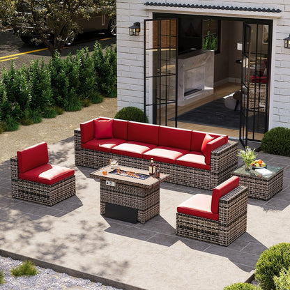 Set di mobili da giardino da 8 pezzi con tavolo da fuoco da 40 cm