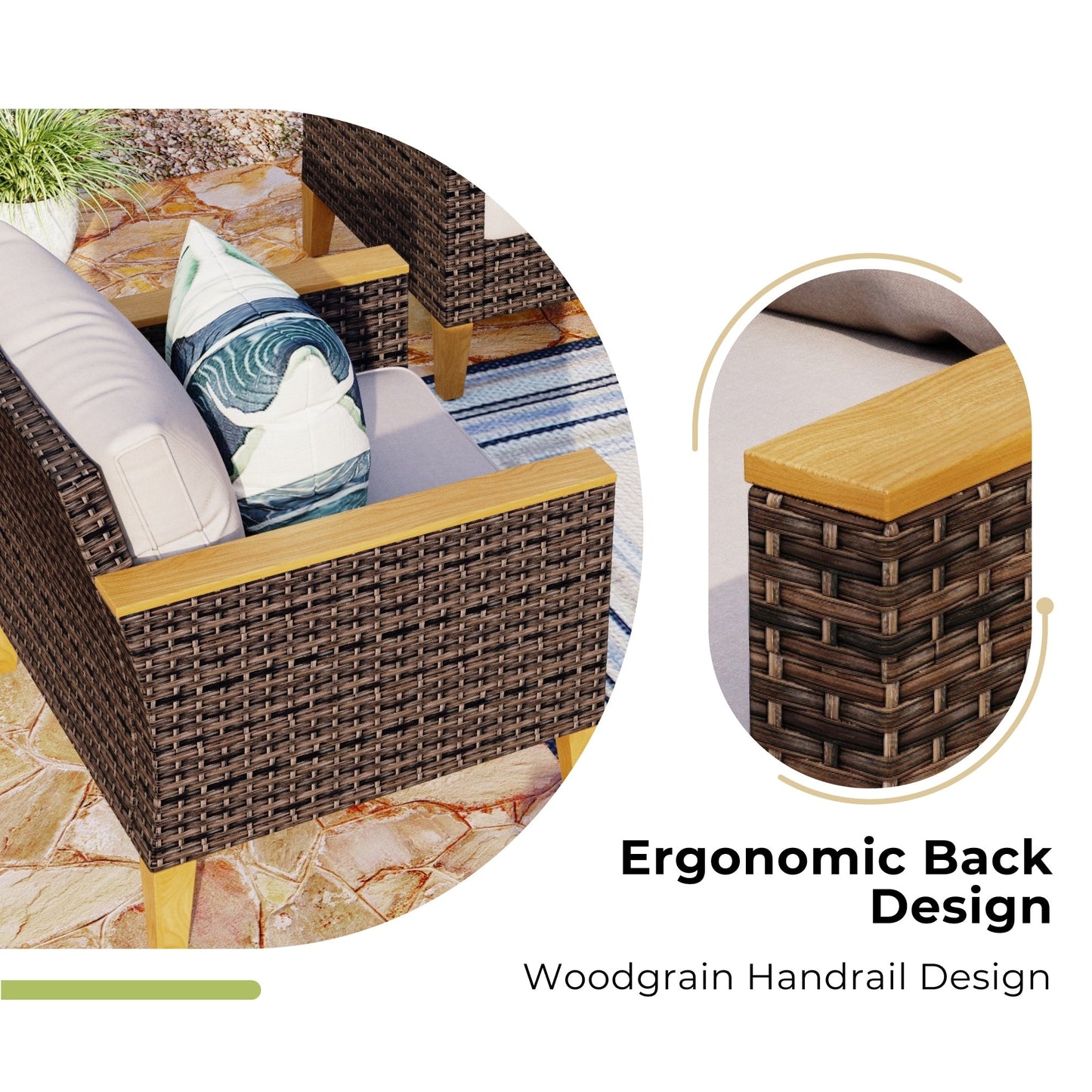 Set di divani componibili in vimini per esterni da 8 pezzi, ampi mobili da seduta, set da conversazione con tavolo con braciere