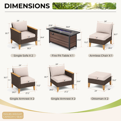 Set di divani componibili in vimini per esterni da 8 pezzi, ampi mobili da seduta, set da conversazione con tavolo con braciere