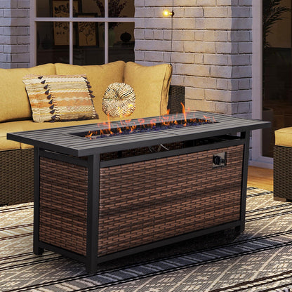 Set di divani componibili in vimini per esterni da 8 pezzi, ampi mobili da seduta, set da conversazione con tavolo con braciere