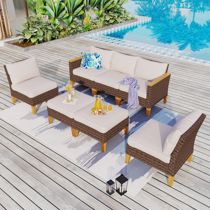 Set di divani componibili in vimini per esterni da 8 pezzi, ampi mobili da seduta, set da conversazione con tavolo con braciere