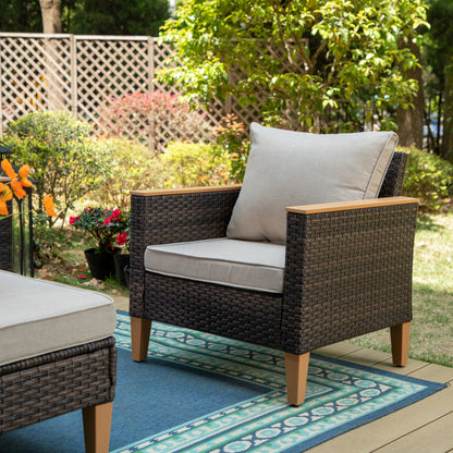 Set di divani componibili in vimini per esterni da 8 pezzi, ampi mobili da seduta, set da conversazione con tavolo con braciere