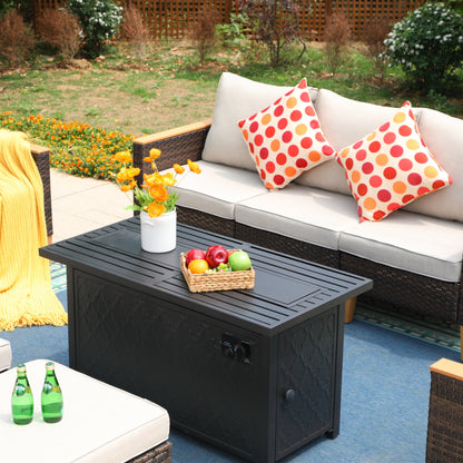 Set di divani componibili in vimini per esterni da 8 pezzi, ampi mobili da seduta, set da conversazione con tavolo con braciere