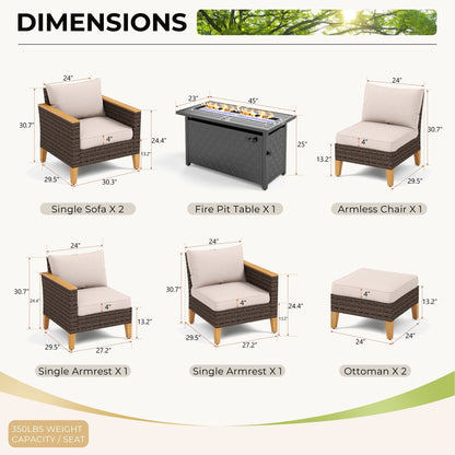 Set di divani componibili in vimini per esterni da 8 pezzi, ampi mobili da seduta, set da conversazione con tavolo con braciere
