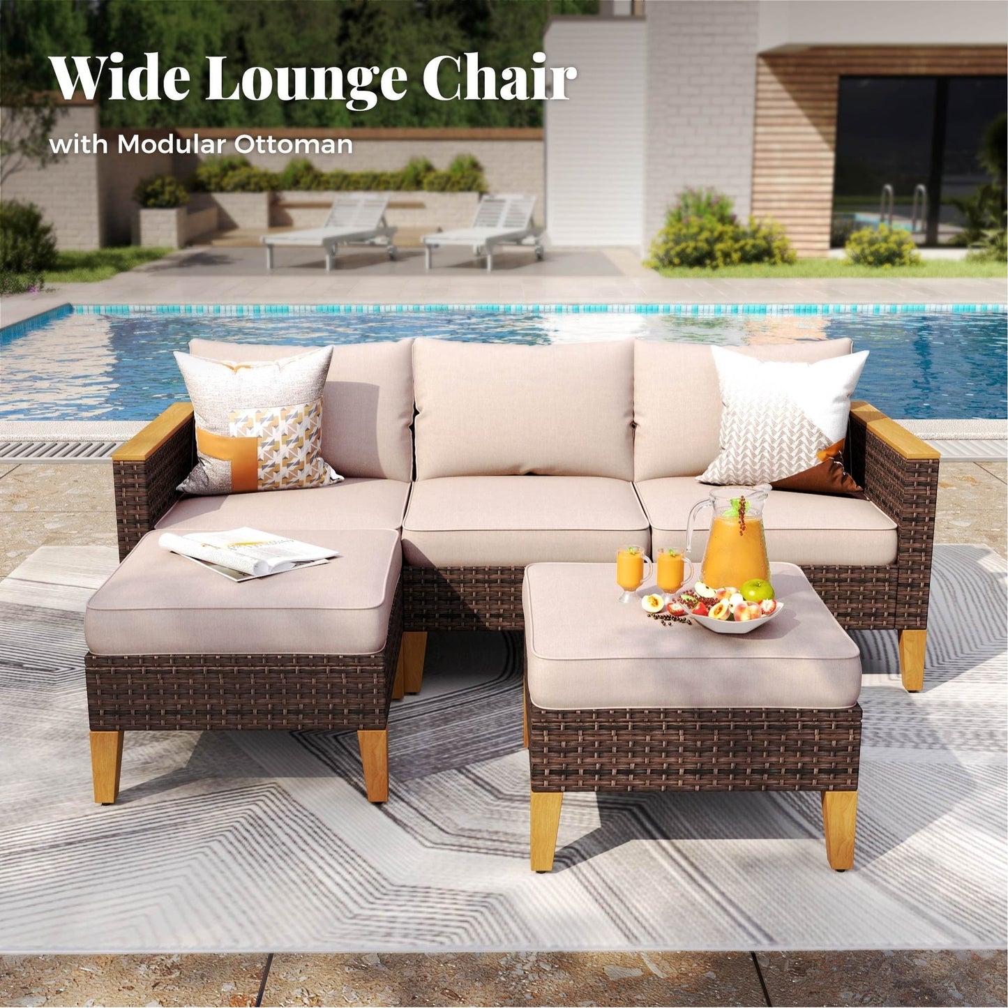 Set di divani componibili in vimini per esterni da 8 pezzi, ampi mobili da seduta, set da conversazione con tavolo con braciere