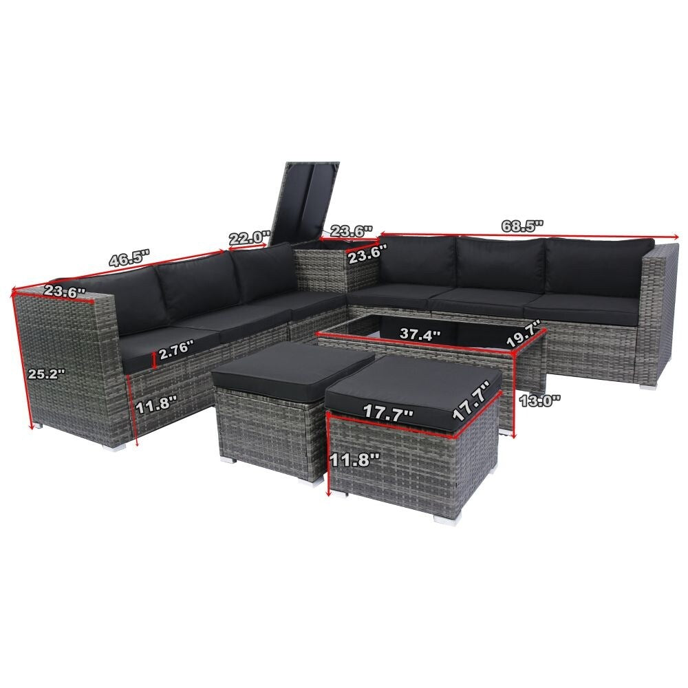 Set di divani componibili da esterno in vimini e rattan, 8 pezzi