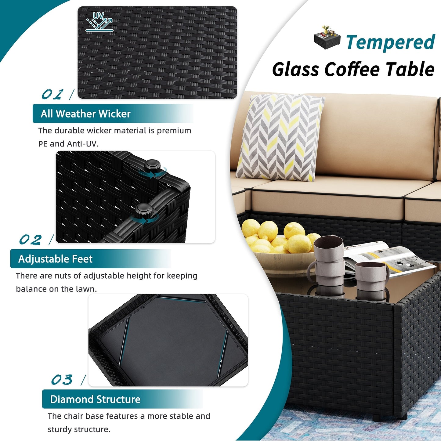 Gruppo di sedute componibili da 8 pezzi con braciere