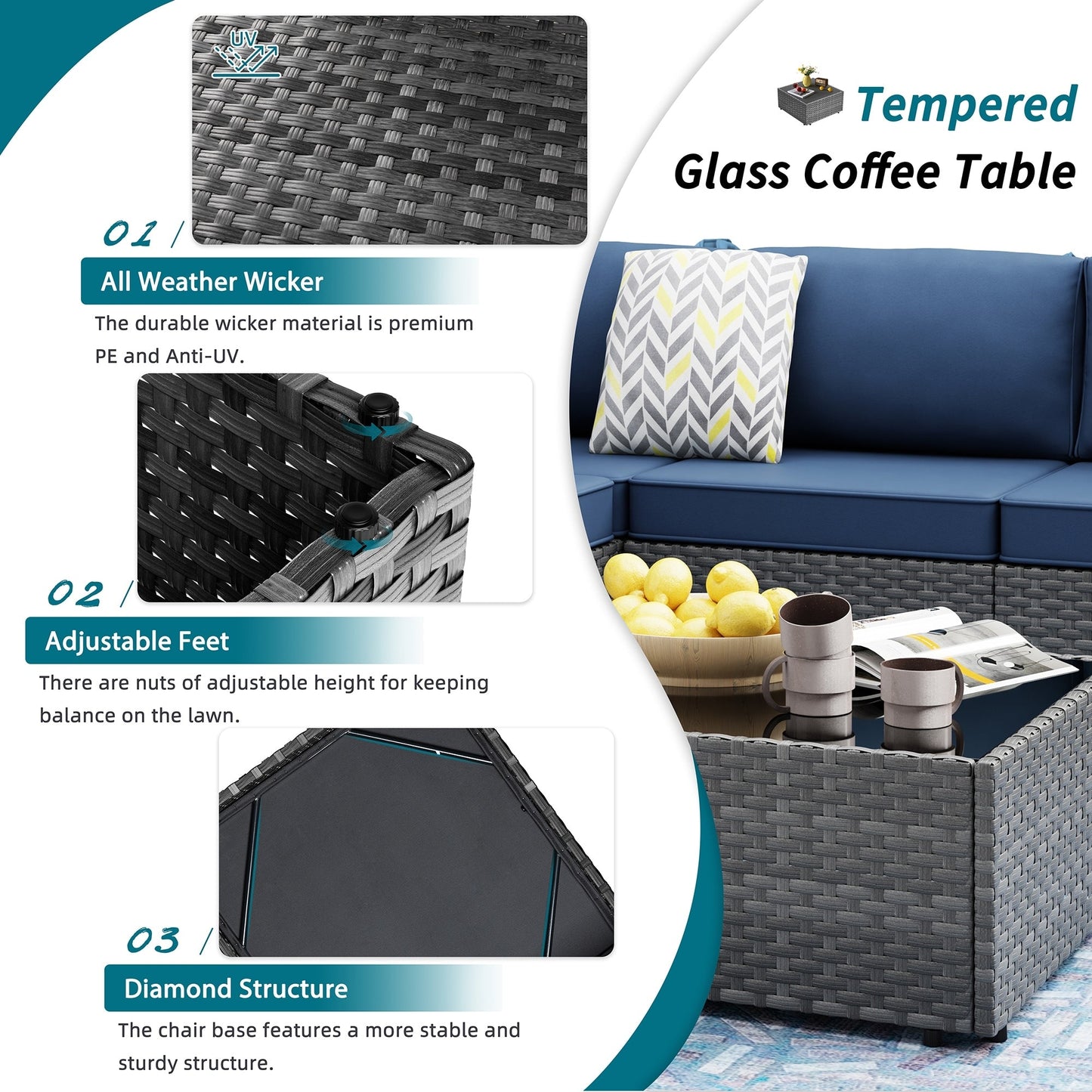 Gruppo di sedute componibili da 8 pezzi con braciere