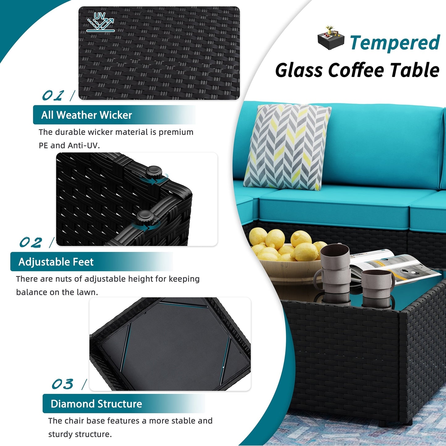 Gruppo di sedute componibili da 8 pezzi con braciere