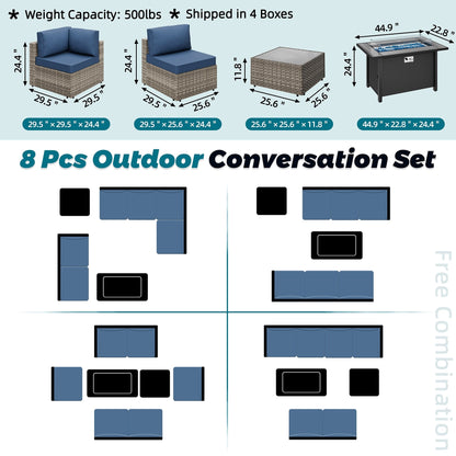 Gruppo di sedute componibili da 8 pezzi con braciere