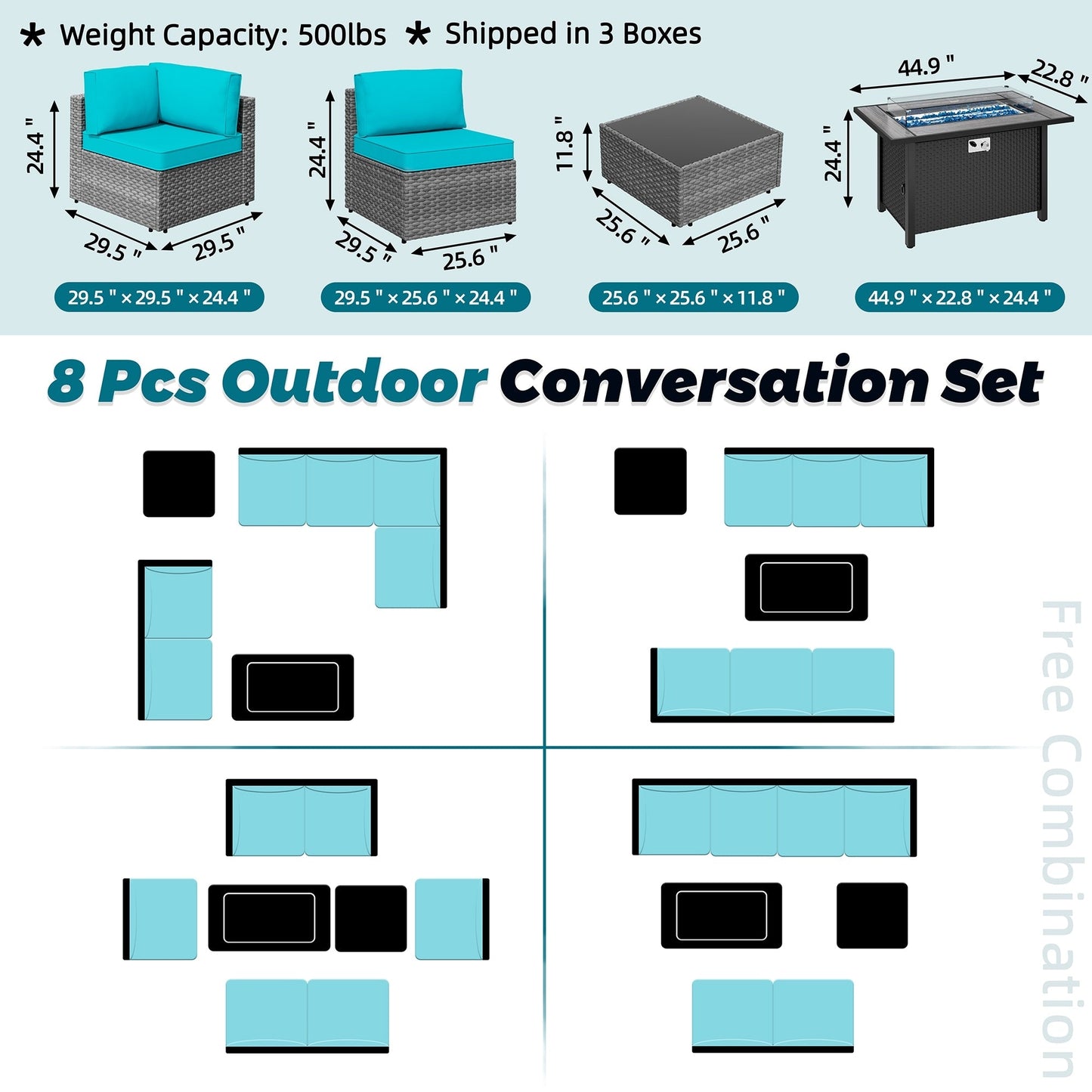 Gruppo di sedute componibili da 8 pezzi con braciere
