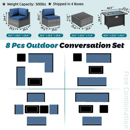 Gruppo di sedute componibili da 8 pezzi con braciere