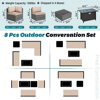 Gruppo di sedute componibili da 8 pezzi con braciere