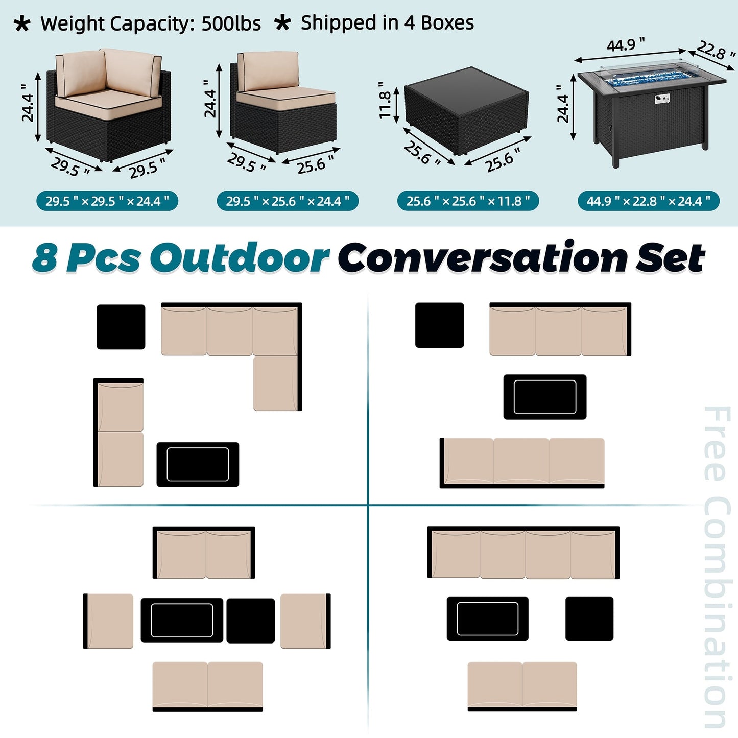 Gruppo di sedute componibili da 8 pezzi con braciere