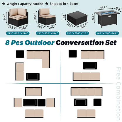 Gruppo di sedute componibili da 8 pezzi con braciere