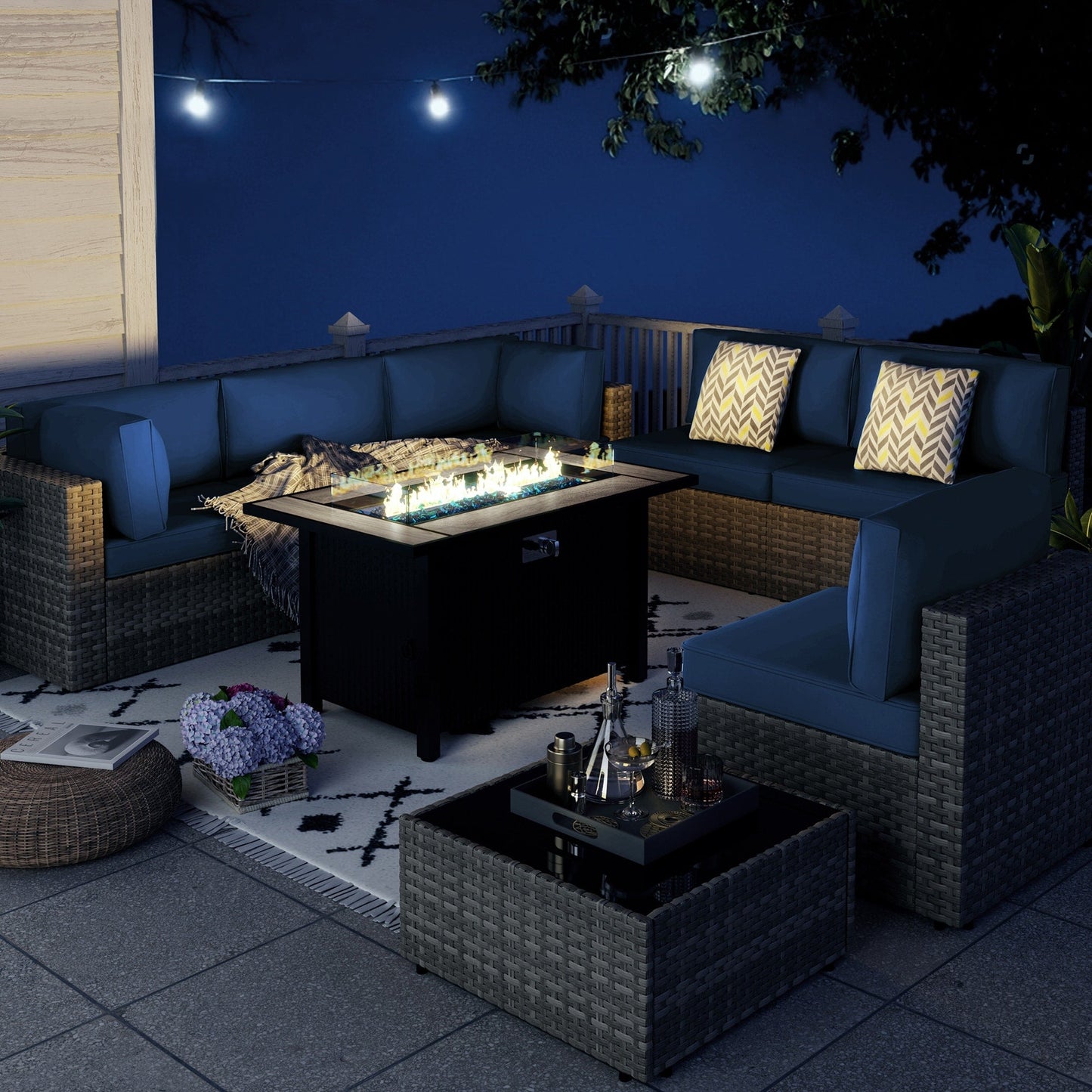 Gruppo di sedute componibili da 8 pezzi con braciere