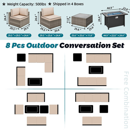 Gruppo di sedute componibili da 8 pezzi con braciere
