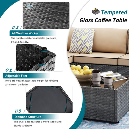 Gruppo di sedute componibili da 8 pezzi con braciere