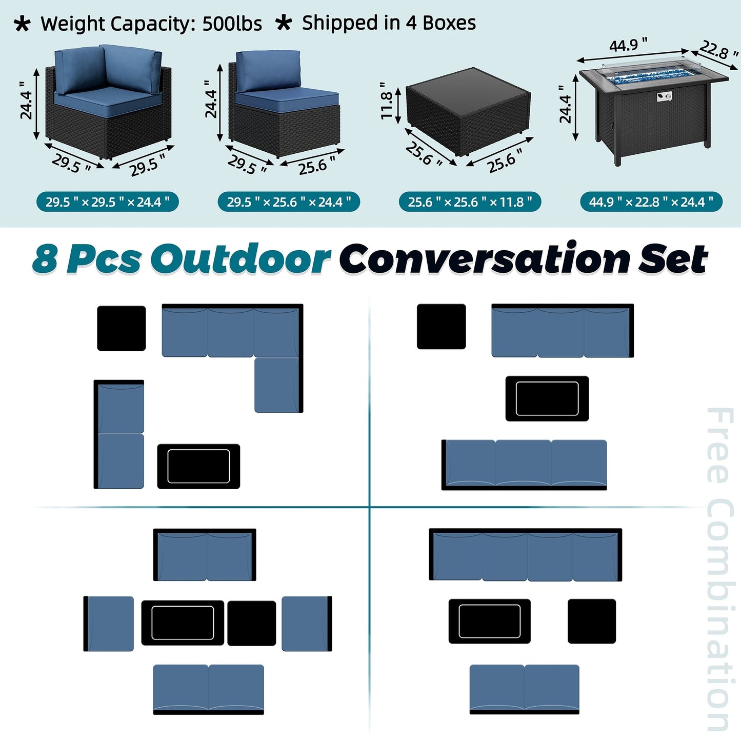 Gruppo di sedute componibili da 8 pezzi con braciere