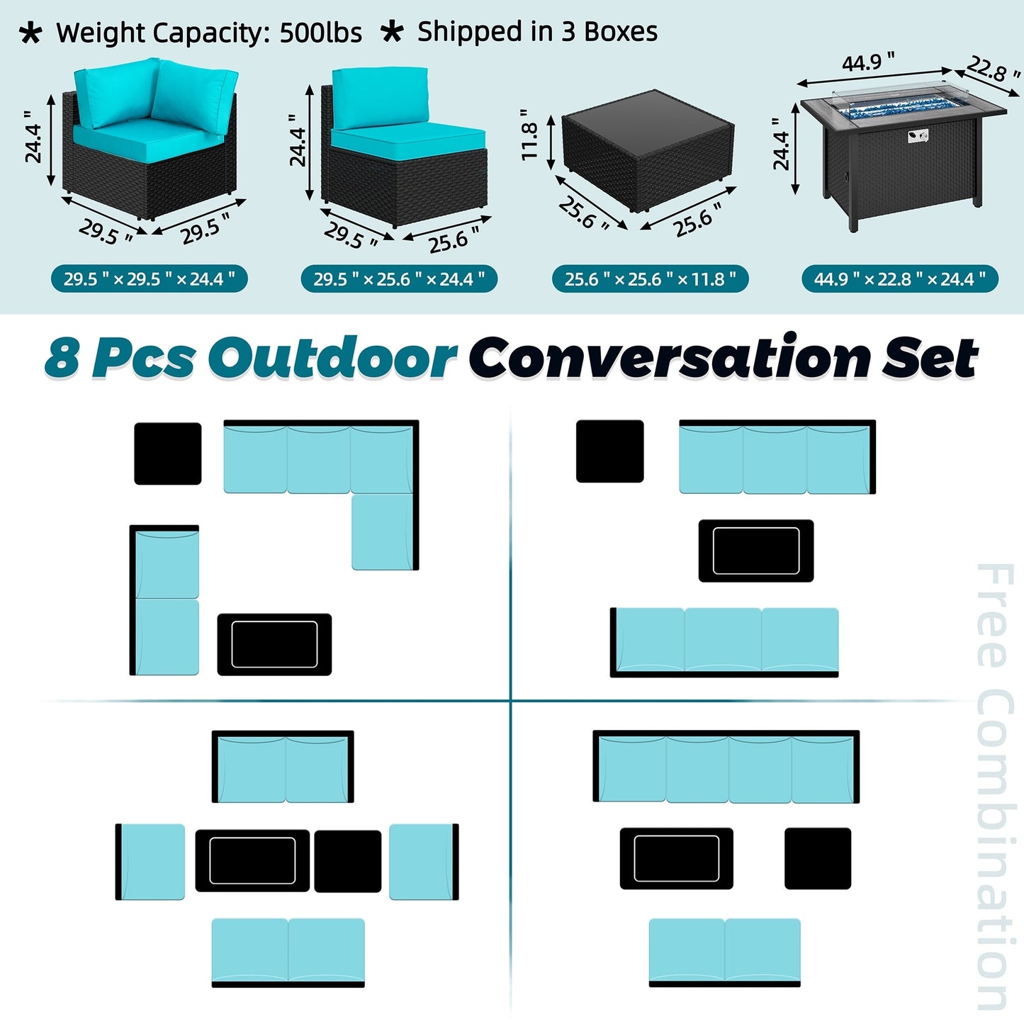 Gruppo di sedute componibili da 8 pezzi con braciere