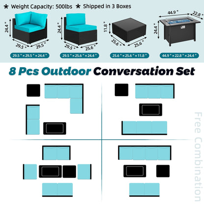 Gruppo di sedute componibili da 8 pezzi con braciere