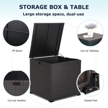 Set di mobili da giardino in vimini da 8 pezzi con tavolo contenitore blu