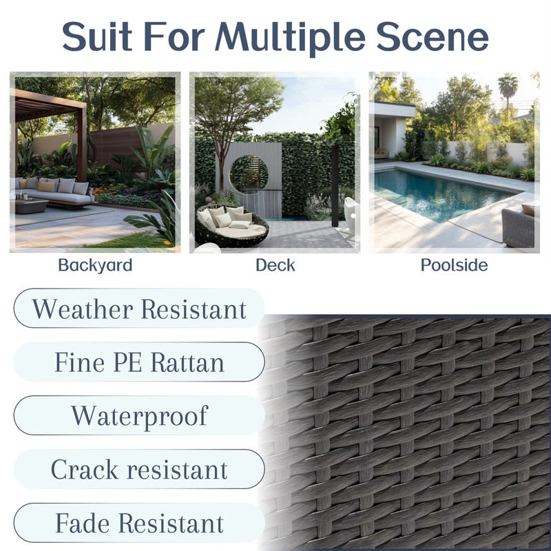 Set di mobili da giardino in vimini da 8 pezzi con tavolo contenitore blu