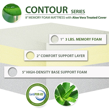 Materasso in memory foam sagomato con infusione di aloe vera da 8 pollici