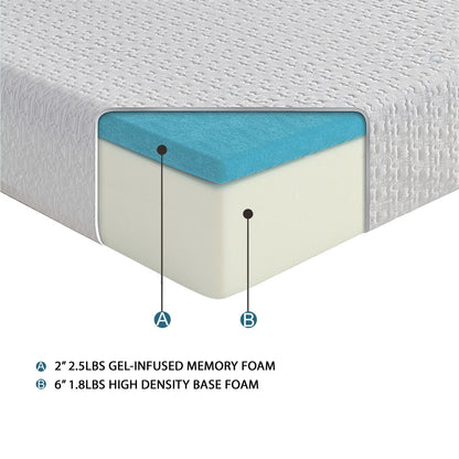 Materasso matrimoniale da 8 pollici in memory foam con infusione di gel, rigido, bianco, materasso in scatola