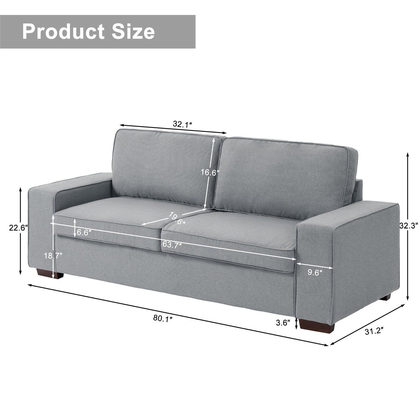 Divano a due posti in velluto a coste di lino largo 80,1 pollici per soggiorno