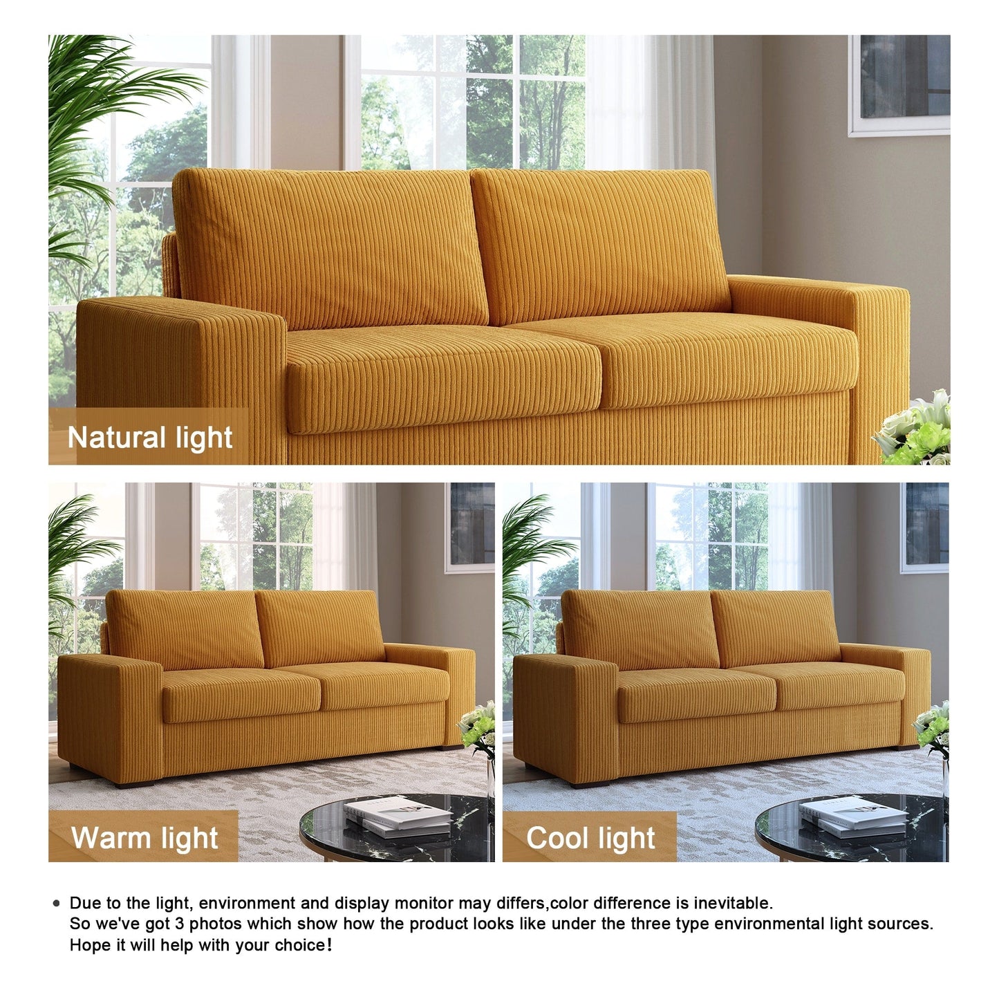 Divano a due posti in velluto a coste di lino largo 80,1 pollici per soggiorno