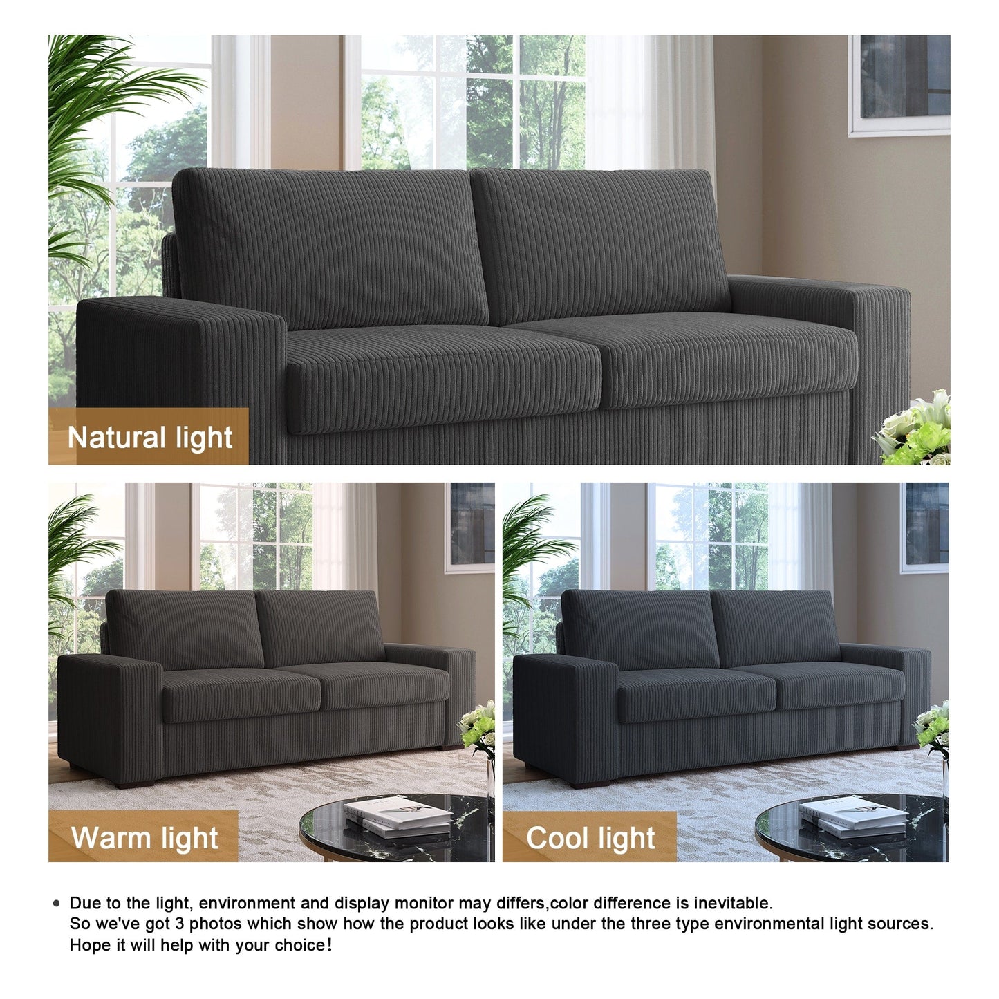 Divano a due posti in velluto a coste di lino largo 80,1 pollici per soggiorno