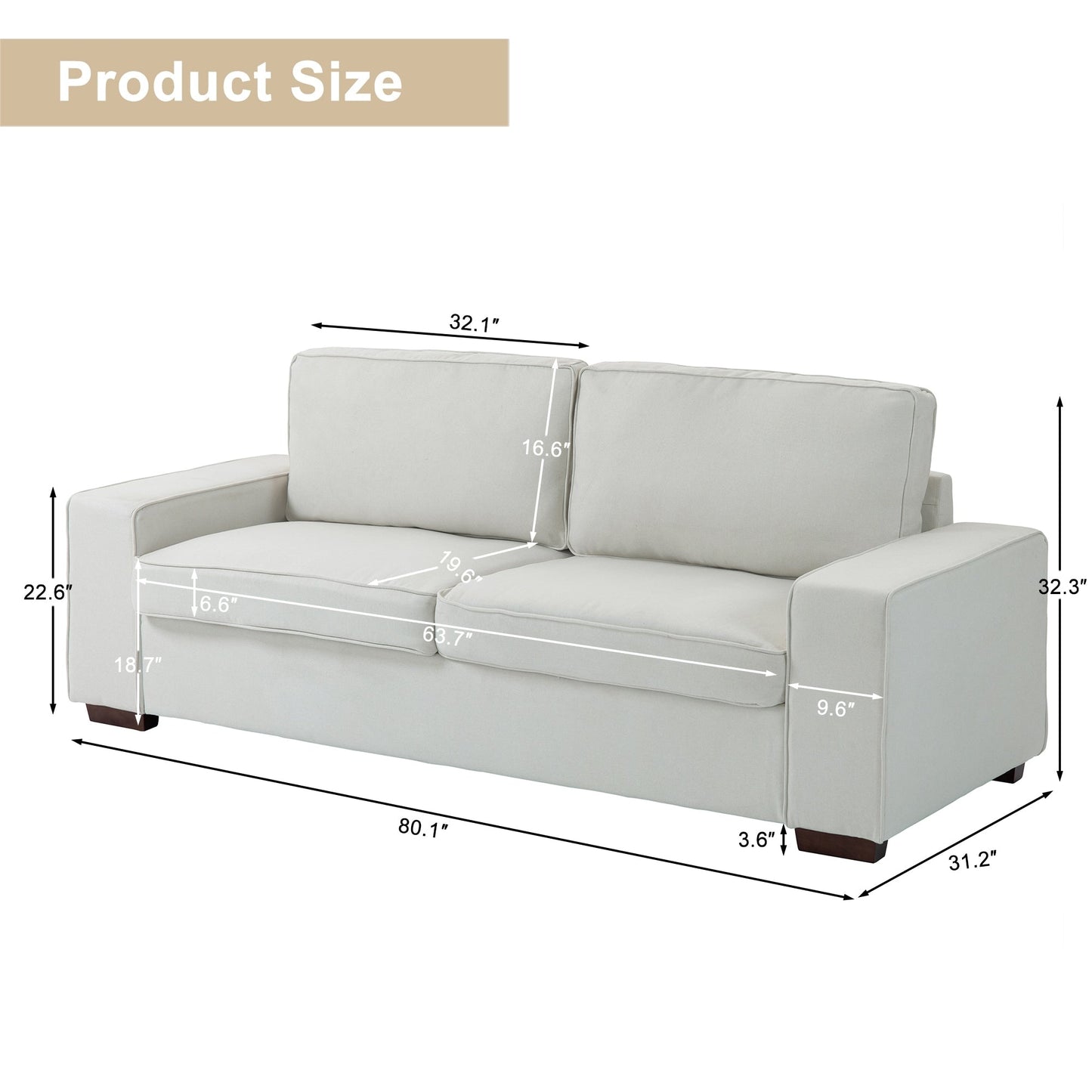 Divano a due posti in velluto a coste di lino largo 80,1 pollici per soggiorno