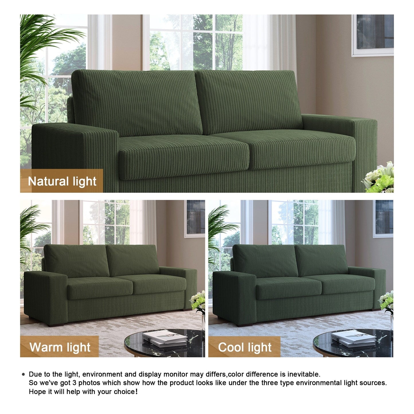 Divano a due posti in velluto a coste di lino largo 80,1 pollici per soggiorno