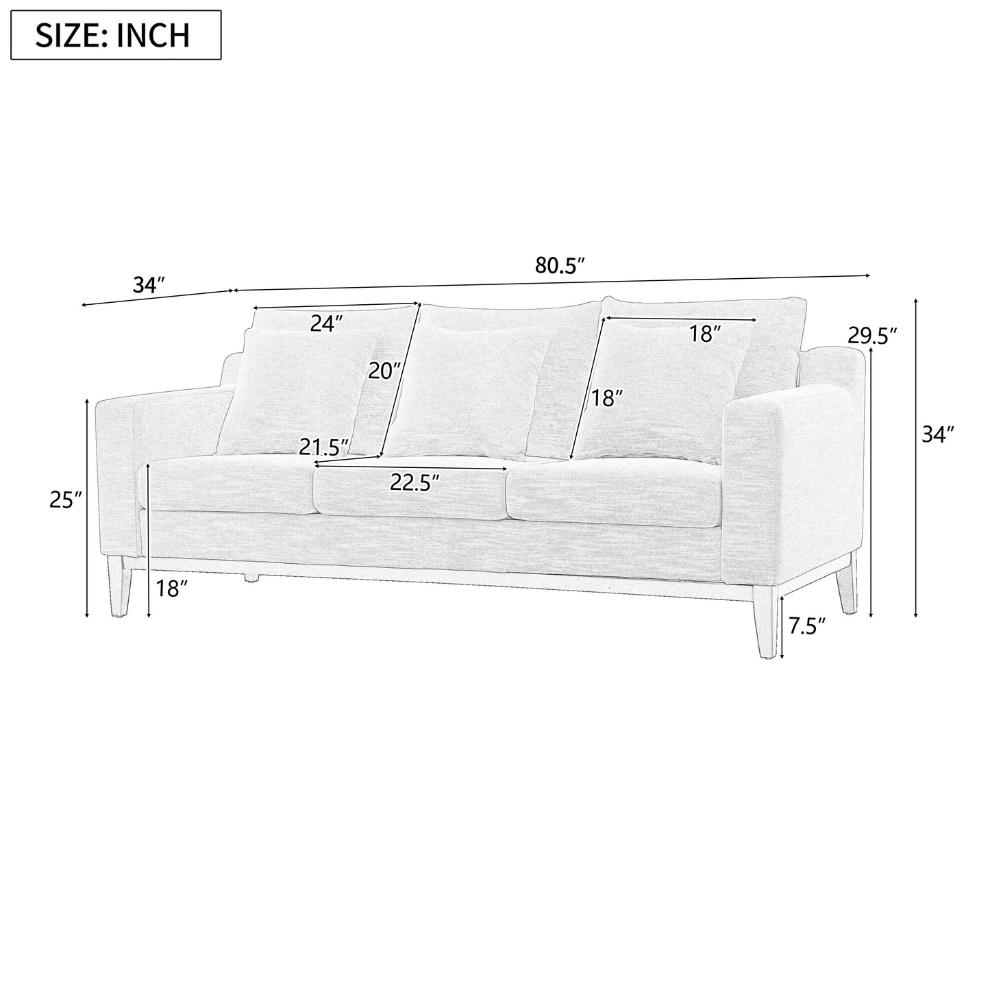 Divano a 3 posti in poliestere 80,5, finiture in legno massello - Comfort premium per soggiorno o studio