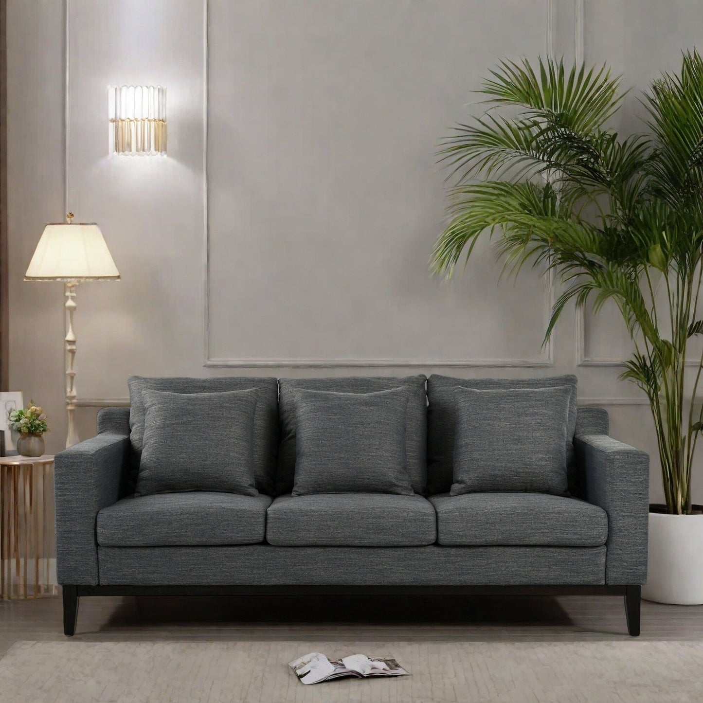 Divano a 3 posti in poliestere 80,5, finiture in legno massello - Comfort premium per soggiorno o studio