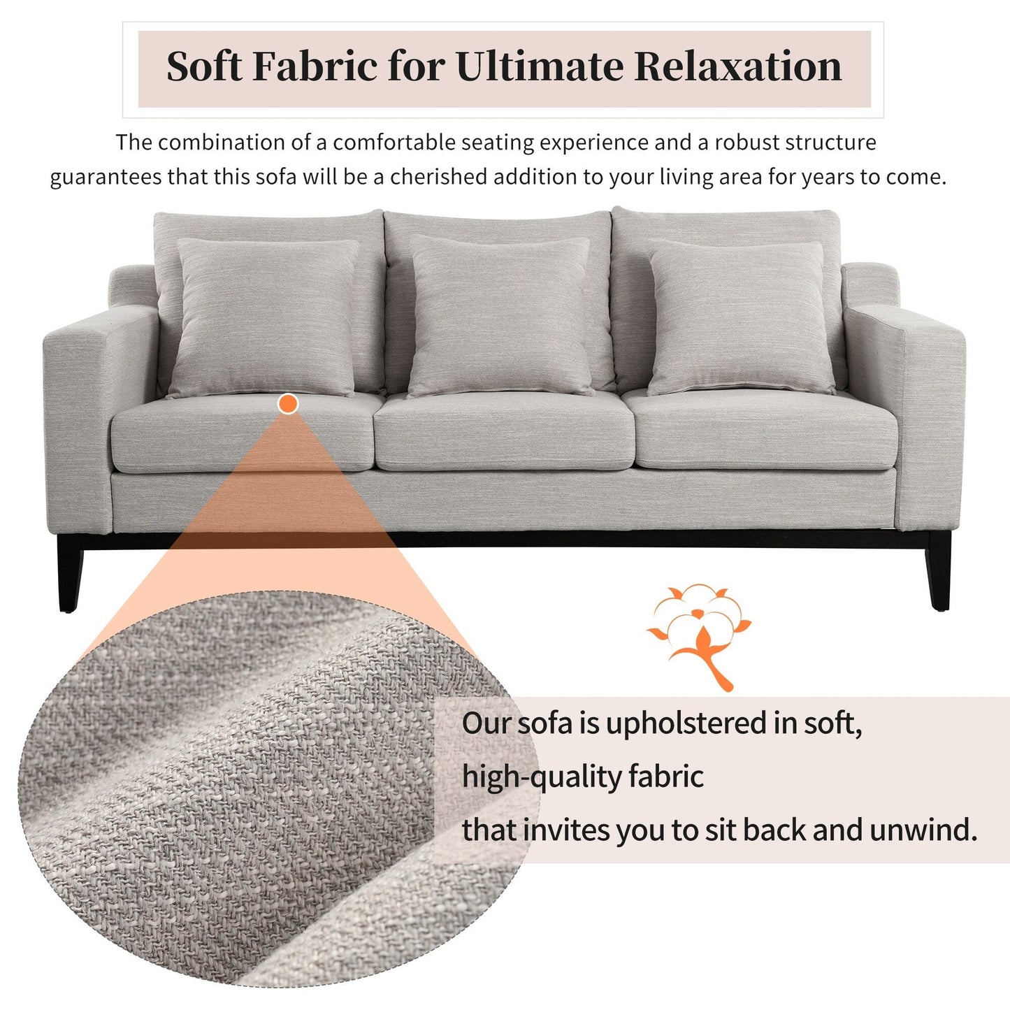 Divano a 3 posti in poliestere 80,5, finiture in legno massello - Comfort premium per soggiorno o studio