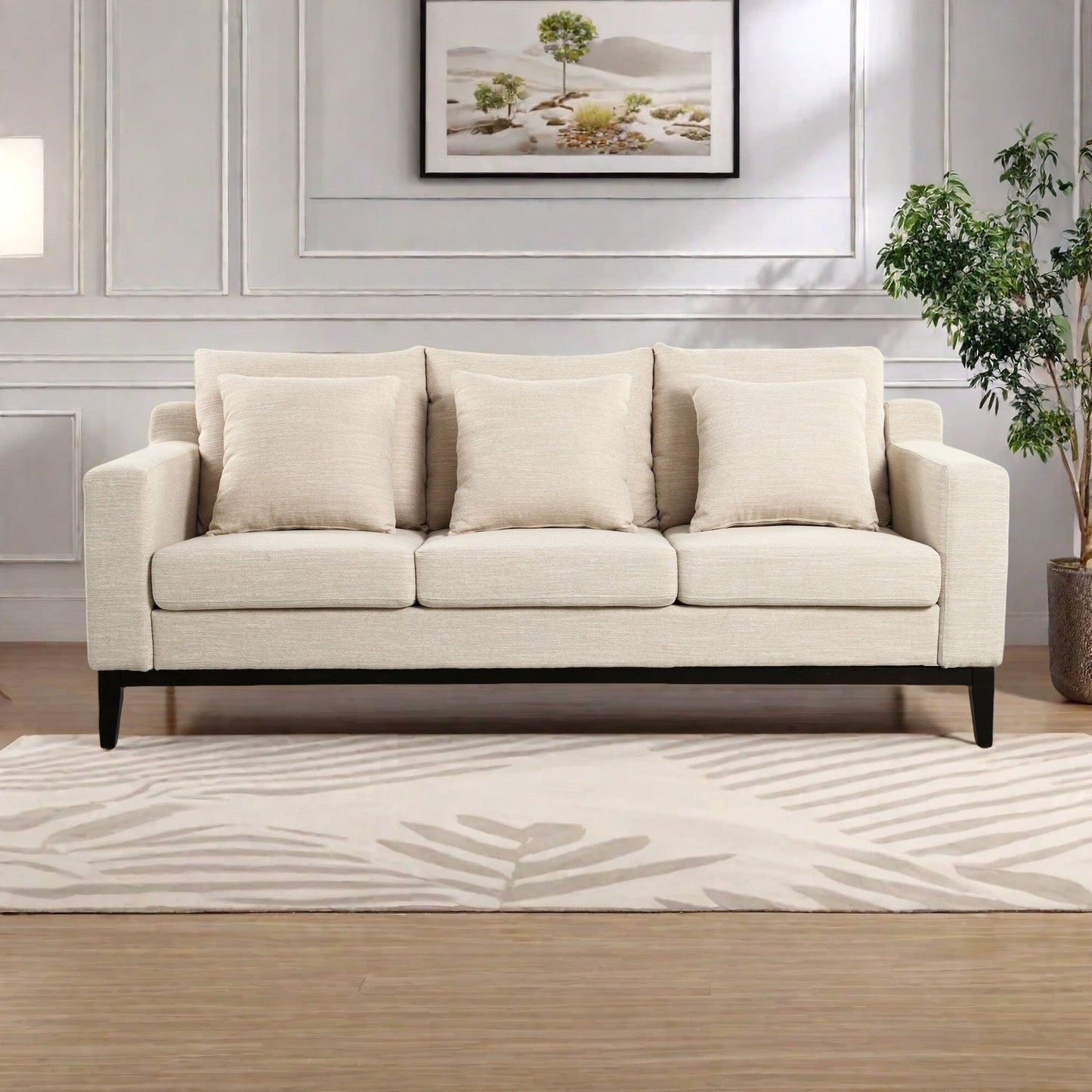 Divano a 3 posti in poliestere 80,5, finiture in legno massello - Comfort premium per soggiorno o studio