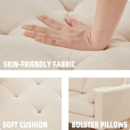 Divano componibile a 3 posti a L in lino da 80 pollici con chaise longue reversibile, cuscino di seduta trapuntato e robusta struttura in legno