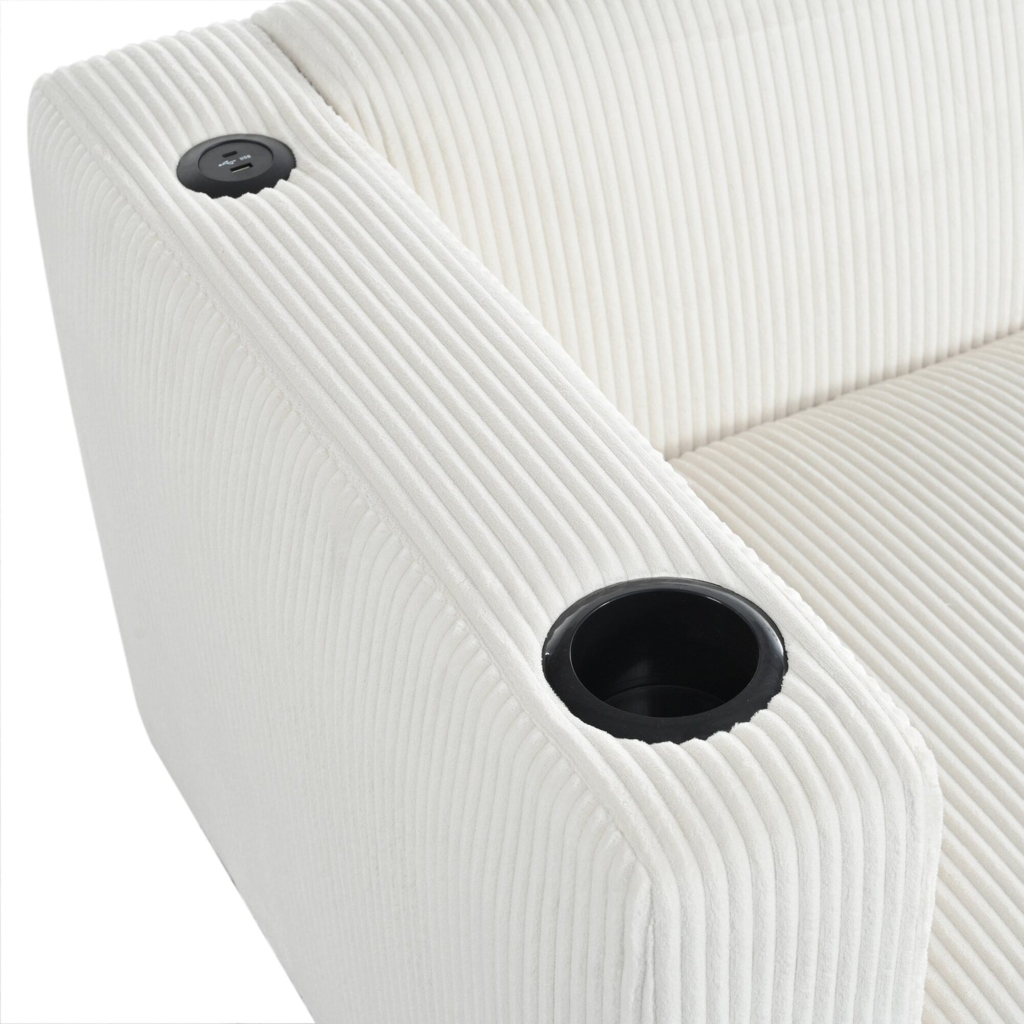 Divano a 3 posti in legno massello da 80 pollici con 2 porte USB e due portabicchieri