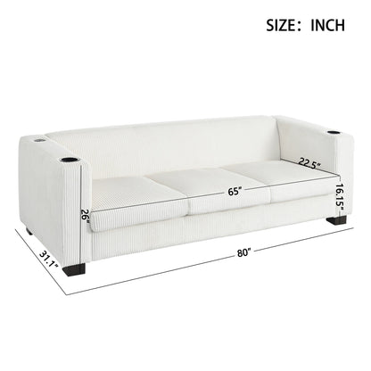 Divano a 3 posti in legno massello da 80 pollici con 2 porte USB e due portabicchieri