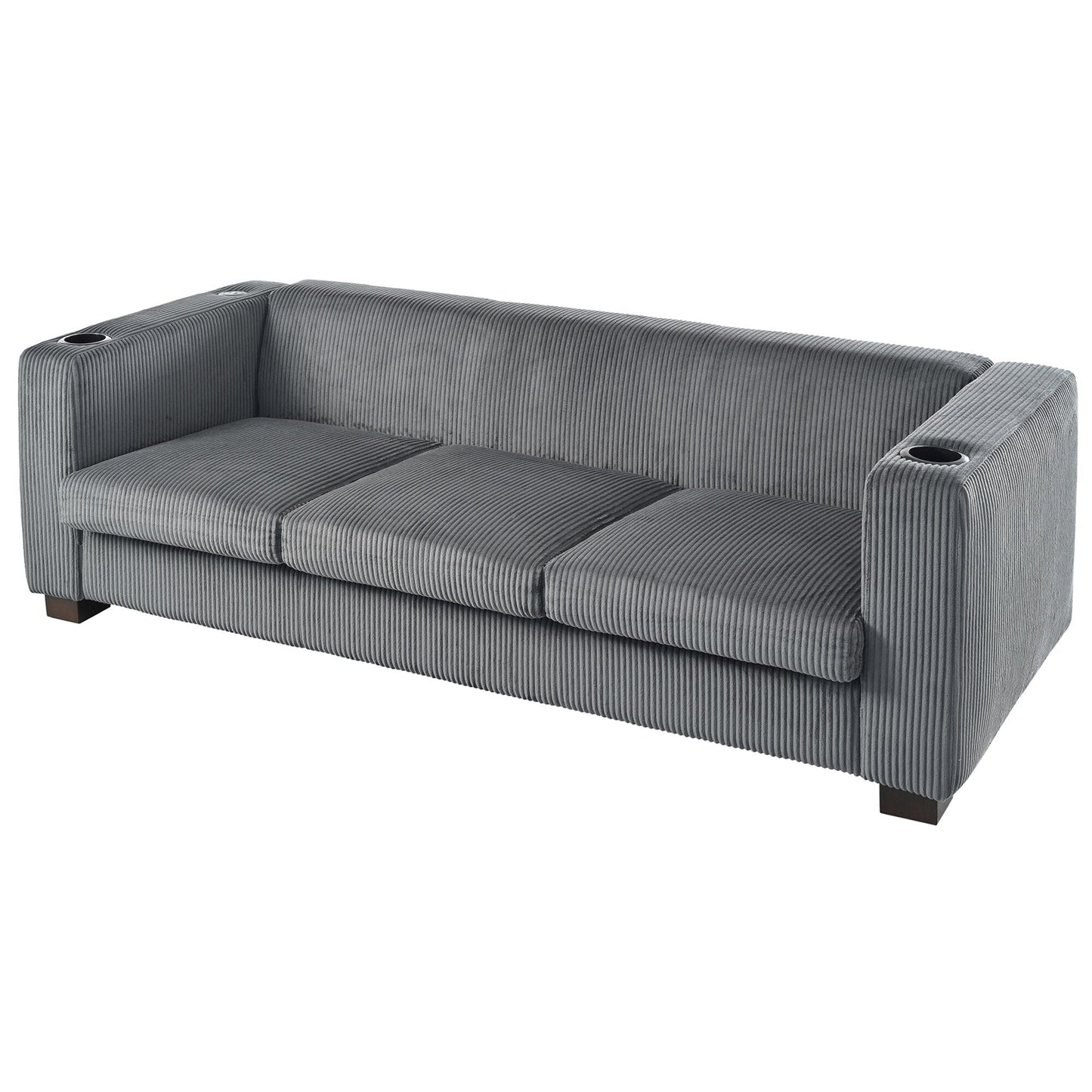 Divano a 3 posti in legno massello da 80 pollici con 2 porte USB e due portabicchieri