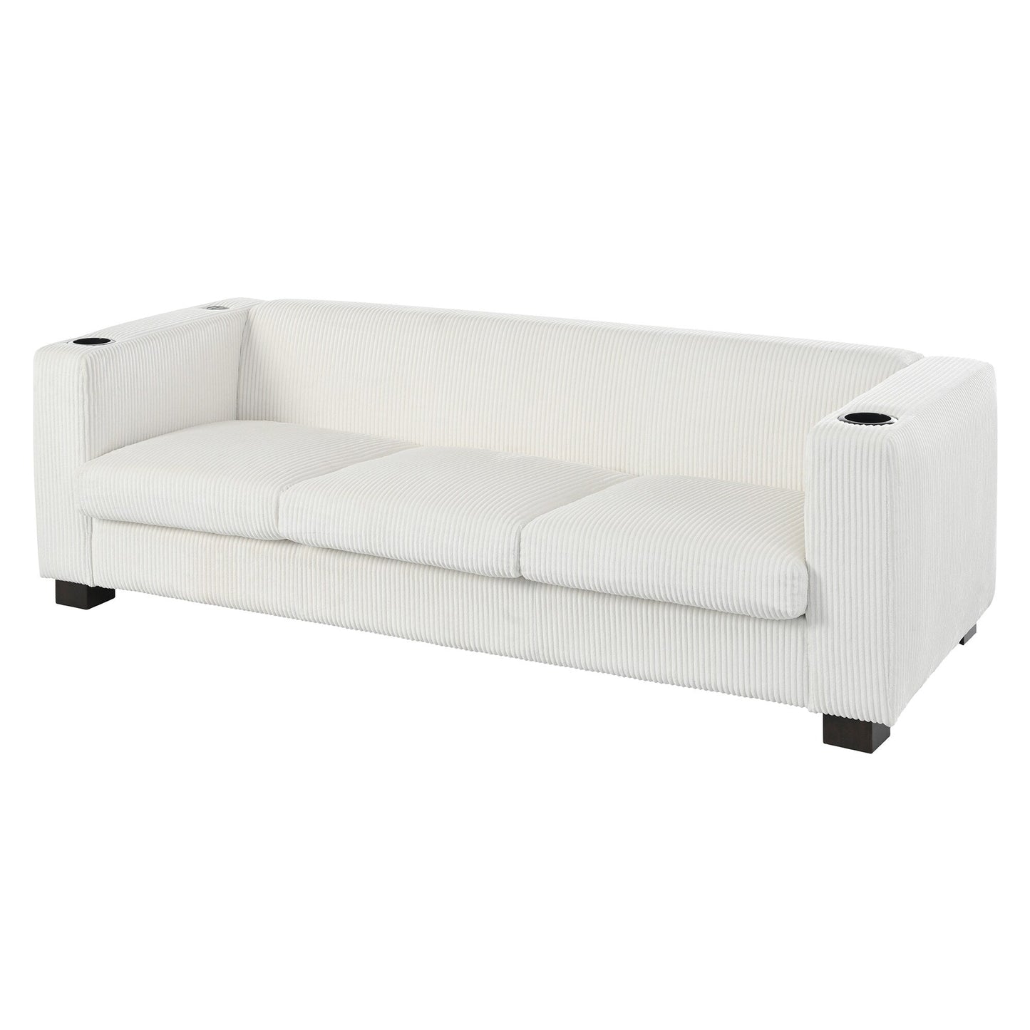 Divano a 3 posti in legno massello da 80 pollici con 2 porte USB e due portabicchieri