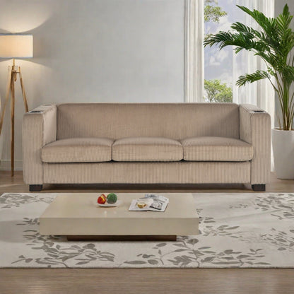 Divano a 3 posti in legno massello da 80 pollici con 2 porte USB e due portabicchieri