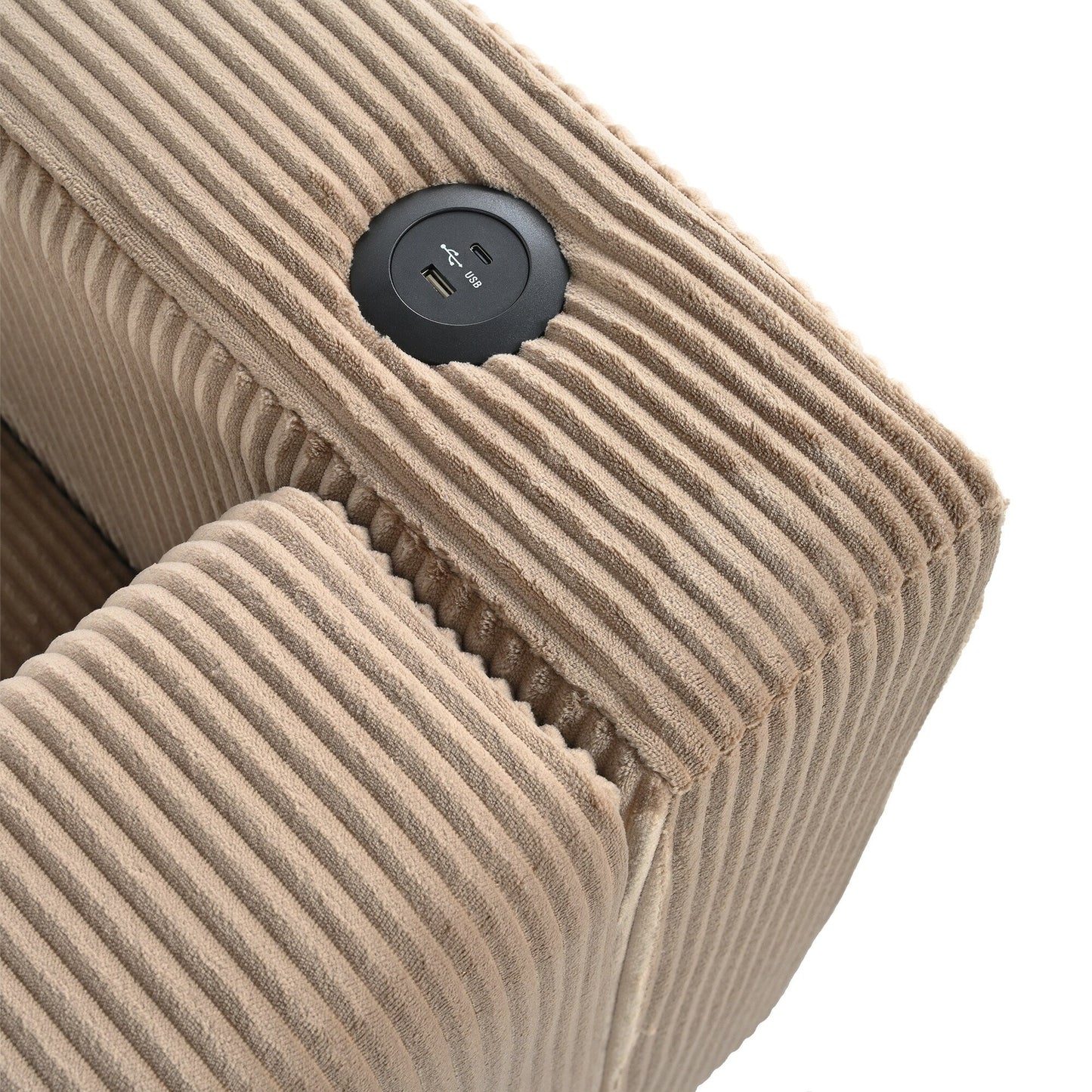 Divano a 3 posti in legno massello da 80 pollici con 2 porte USB e due portabicchieri