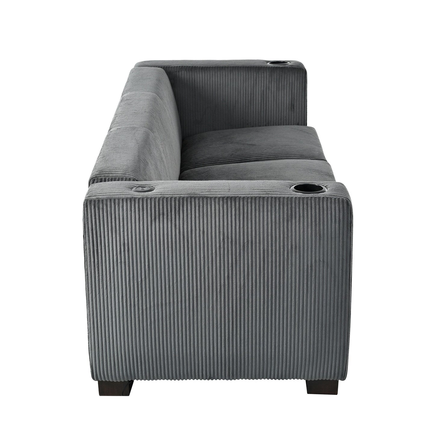 Divano a 3 posti in legno massello da 80 pollici con 2 porte USB e due portabicchieri