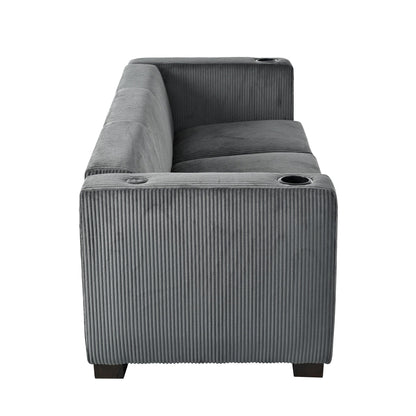 Divano a 3 posti in legno massello da 80 pollici con 2 porte USB e due portabicchieri