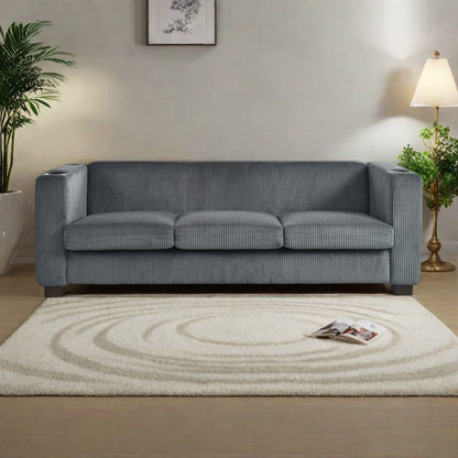 Divano a 3 posti in legno massello da 80 pollici con 2 porte USB e due portabicchieri