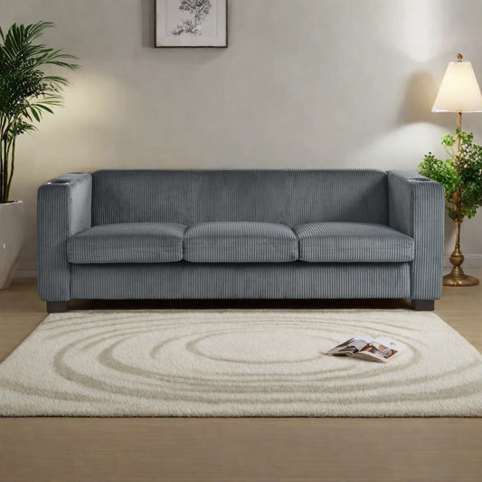 Divano a 3 posti in legno massello da 80 pollici con 2 porte USB e due portabicchieri