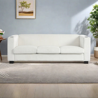 Divano a 3 posti in legno massello da 80 pollici con 2 porte USB e due portabicchieri